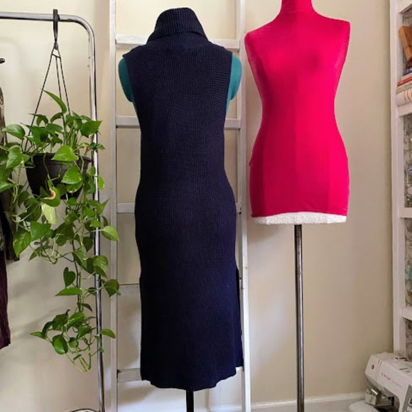 White House Black Market navy blue knit sleeveless turtleneck sweater Small - Picture 4 of 10